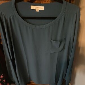 Loft green popover blouse with pocket
